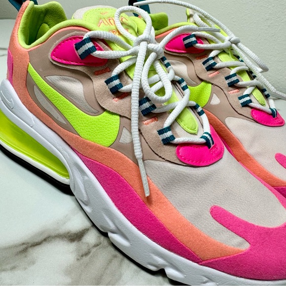Nike Air Max 270 React Pink Volt Vibrant Neon Active Athletic Women’s Sneakers 7 - Picture 8 of 16